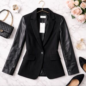 Dynamite Black Faux Leather Sleeve Blazer Chic Minimalist jacket